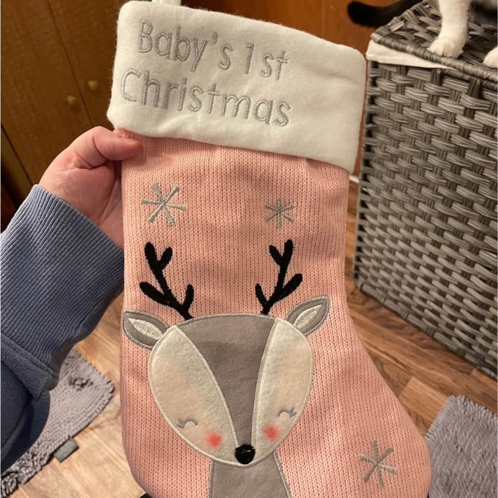 Baby's 1st Christmas Pink Reindeer Stocking